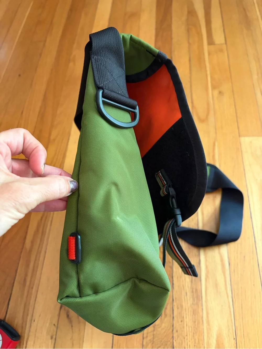 Timbuk2 Olive Green, Black & Orange Messenger Bag.